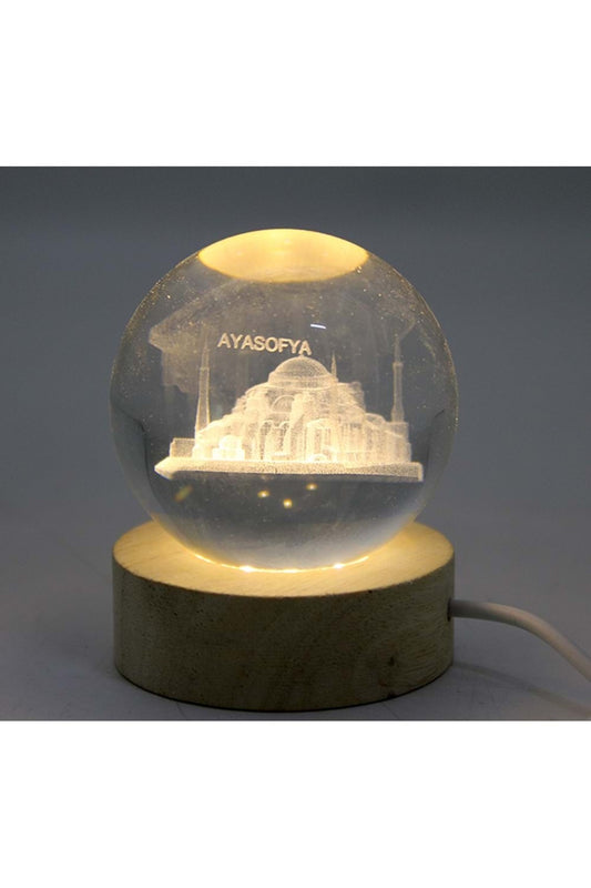 3D Ayasofya Motifli Ahşap Kaideli Cam Küre