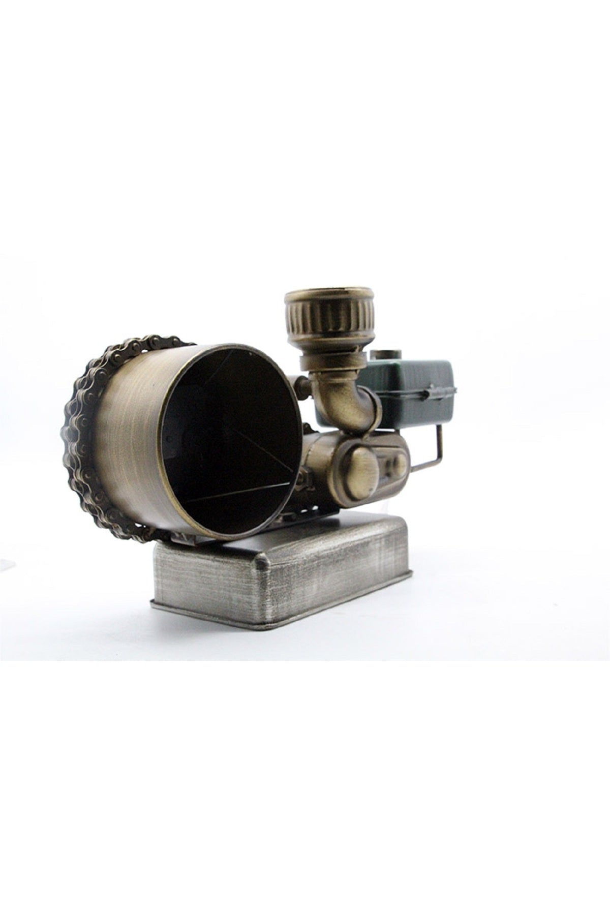 Retro Endüstriyel Motor Tasarımlı Metal Masa Saati – Zincir Detaylı Antik Bronz Dekoratif Saat