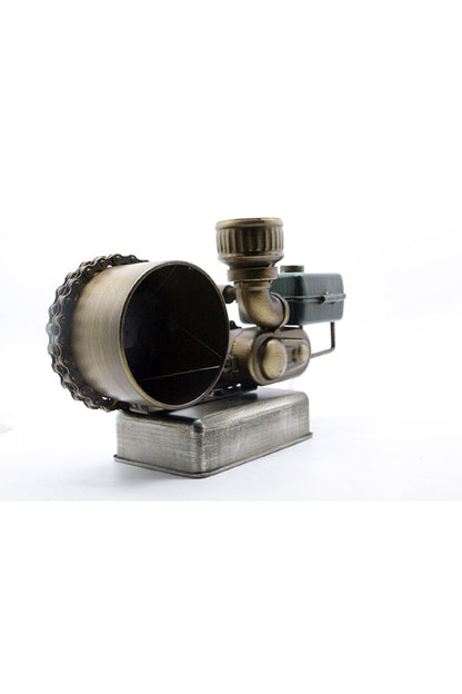 Retro Endüstriyel Motor Tasarımlı Metal Masa Saati – Zincir Detaylı Antik Bronz Dekoratif Saat