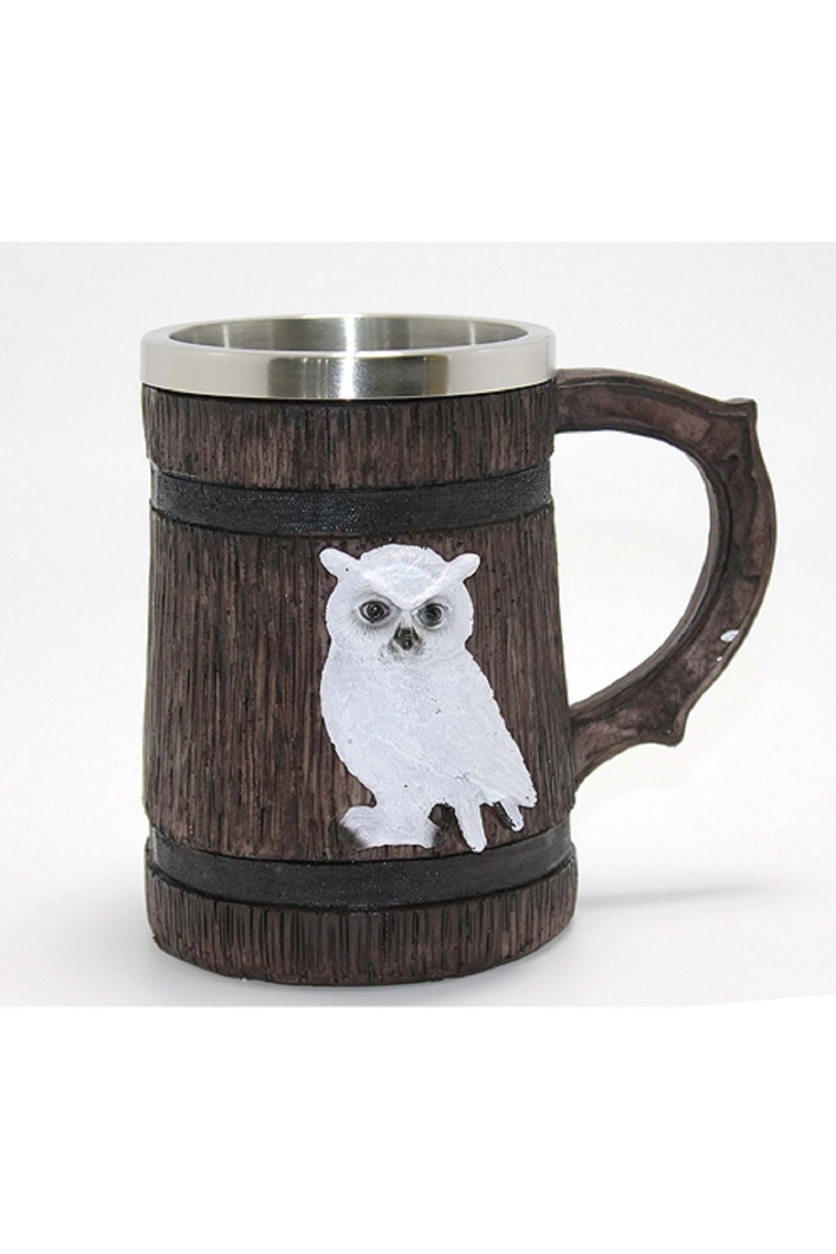 Orta Çağ Viking Tarzı Baykuş Figürlü Ahşap Görünümlü Kupa Bardak – Dekoratif Orta Çağ Mug