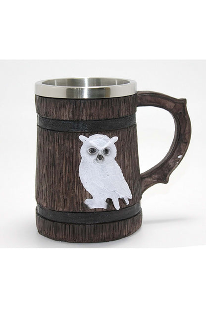 Orta Çağ Viking Tarzı Baykuş Figürlü Ahşap Görünümlü Kupa Bardak – Dekoratif Orta Çağ Mug