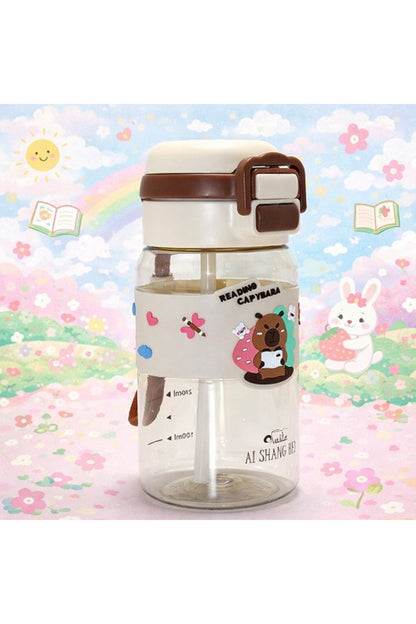 Reading Capybara Pipetli Suluk 500 ML – Kawaii Çocuk Matara Kilitli Kapak