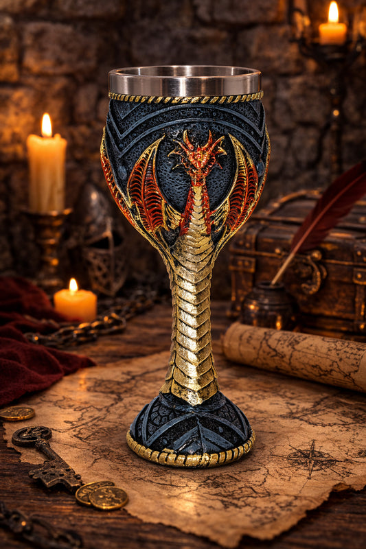 Orta Çağ Ejderha Figürlü 3D Kabartmalı Dekoratif Kadeh Bardak Fantasy Tasarım Koleksiyon Kupası