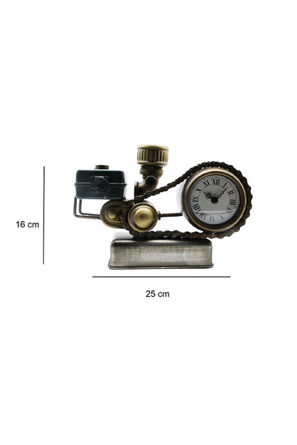 Retro Endüstriyel Motor Tasarımlı Metal Masa Saati – Zincir Detaylı Antik Bronz Dekoratif Saat