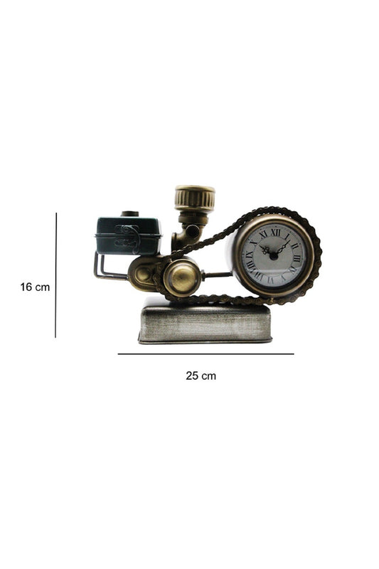Retro Endüstriyel Motor Tasarımlı Metal Masa Saati – Zincir Detaylı Antik Bronz Dekoratif Saat