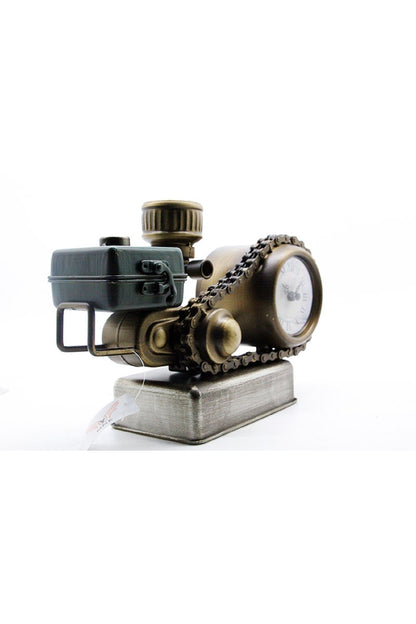 Retro Endüstriyel Motor Tasarımlı Metal Masa Saati – Zincir Detaylı Antik Bronz Dekoratif Saat