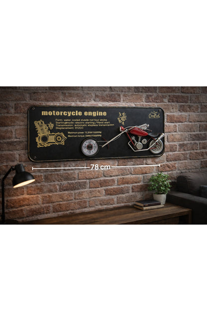 Retro Motosiklet Motoru Tasarımlı Dekoratif Masa Saati – Vintage Metal Duvar / Konsol Saati