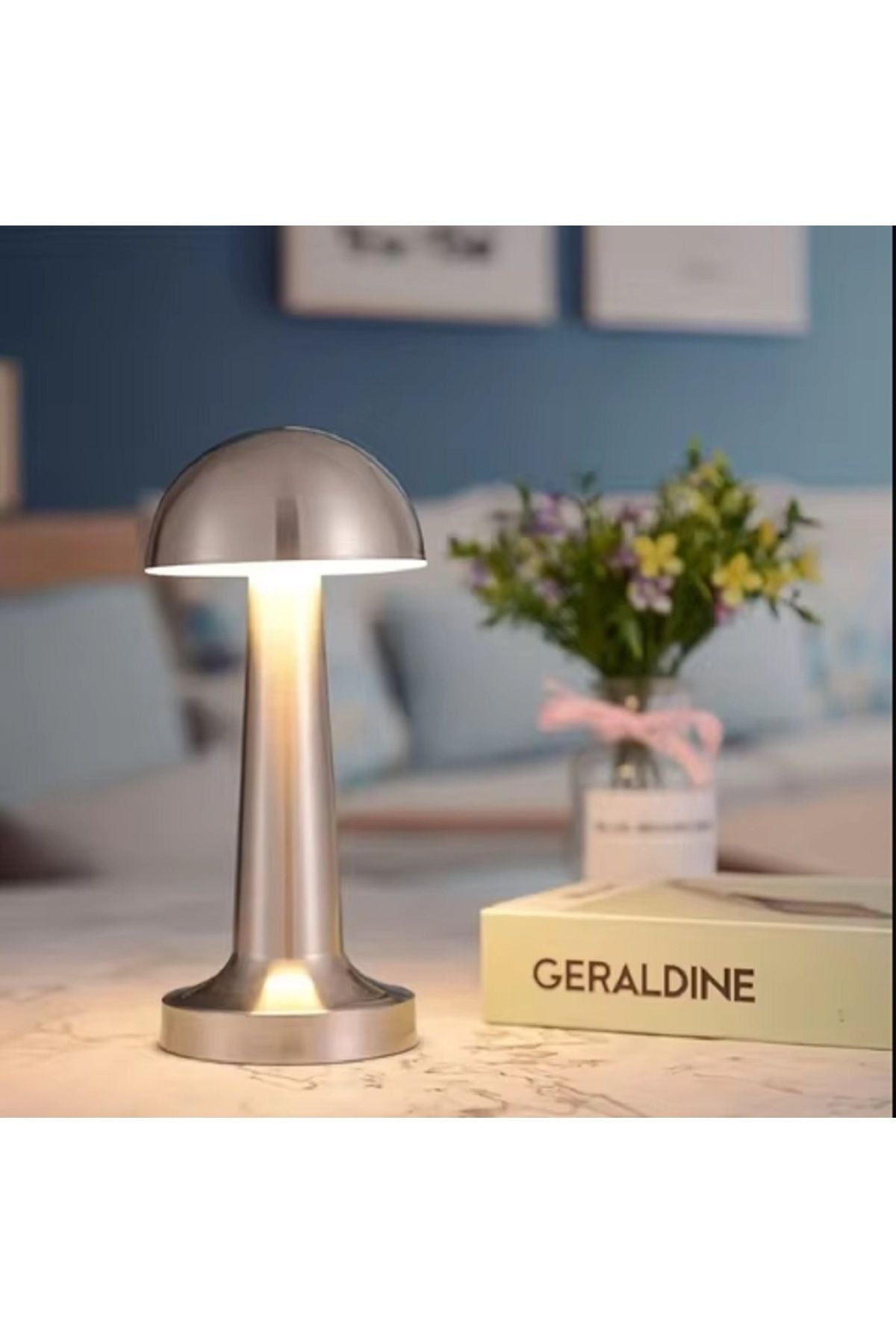 Taşınabilir LED Mantar Masa Lambası 3 Seviyeleri Parlaklık Metal Dokunmatik Kontrol Şarj Edilebilir