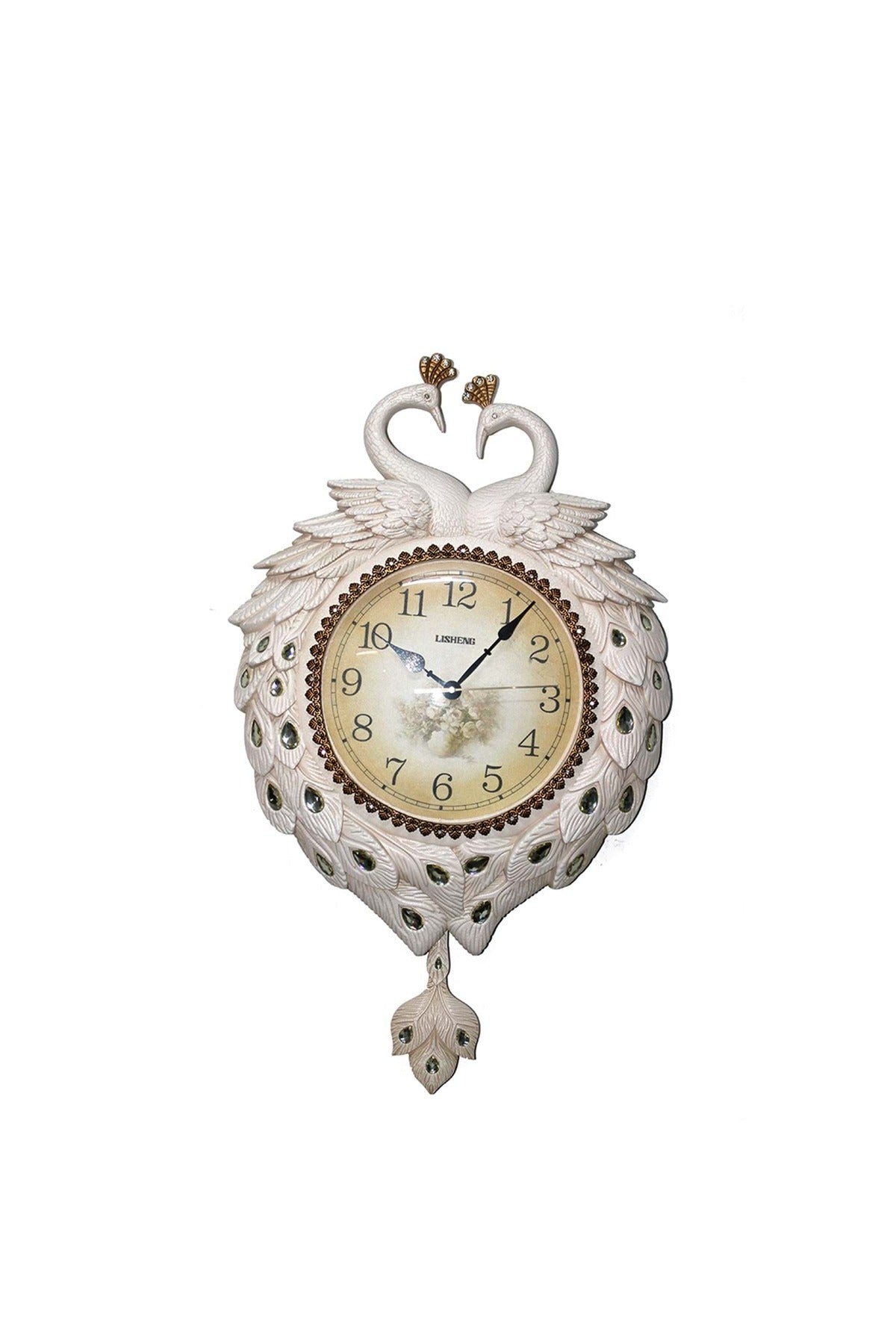 Özel Tasarım Tavus Kuşu Modelli Polyester Asmalı Duvar Saati