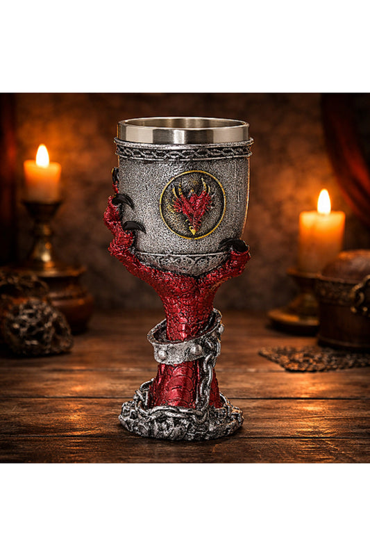 Orta Çağ Ejderha Pençesi Tasarımlı 3D Kabartmalı Fantasy Kadeh Bardak Metal İç Hazneli Dekoratif
