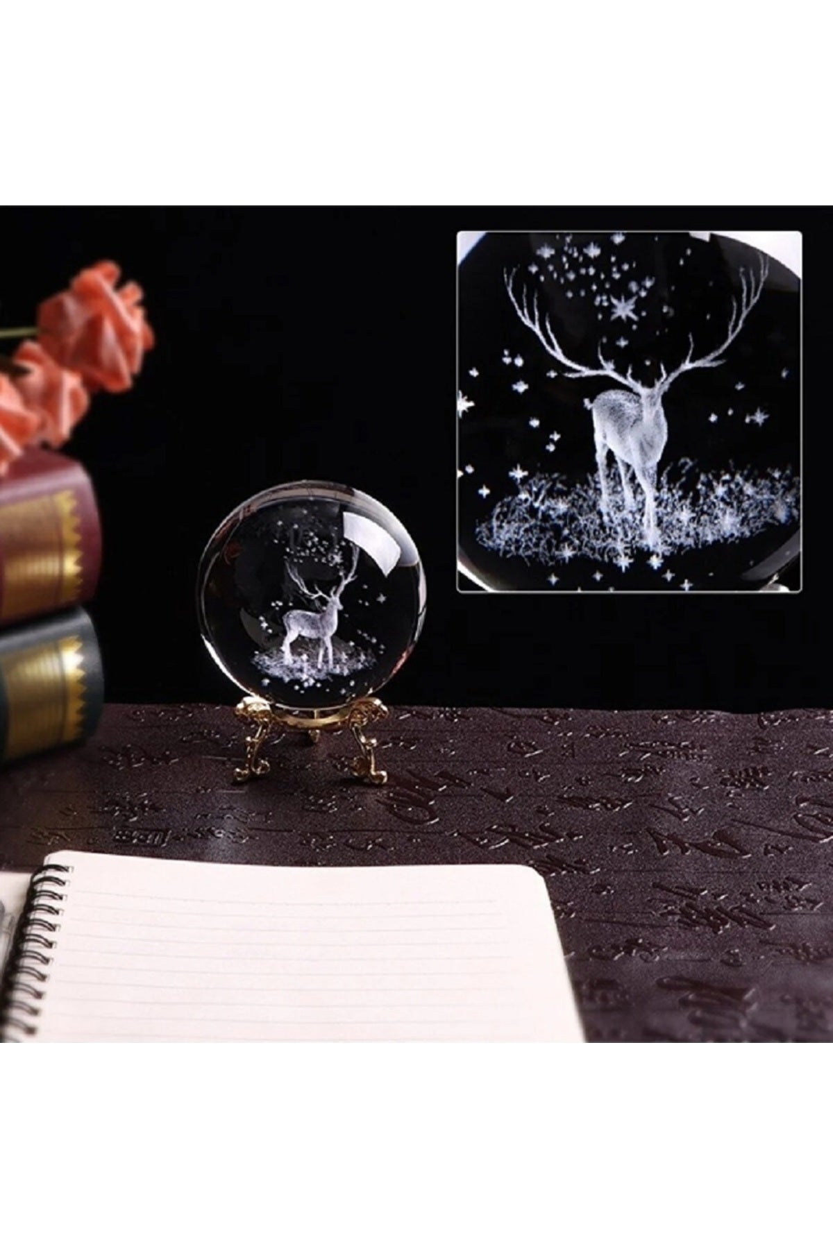 Dekoratif Gümüş Ayaklı Geyik Tasarımlı 3D Cam Küre