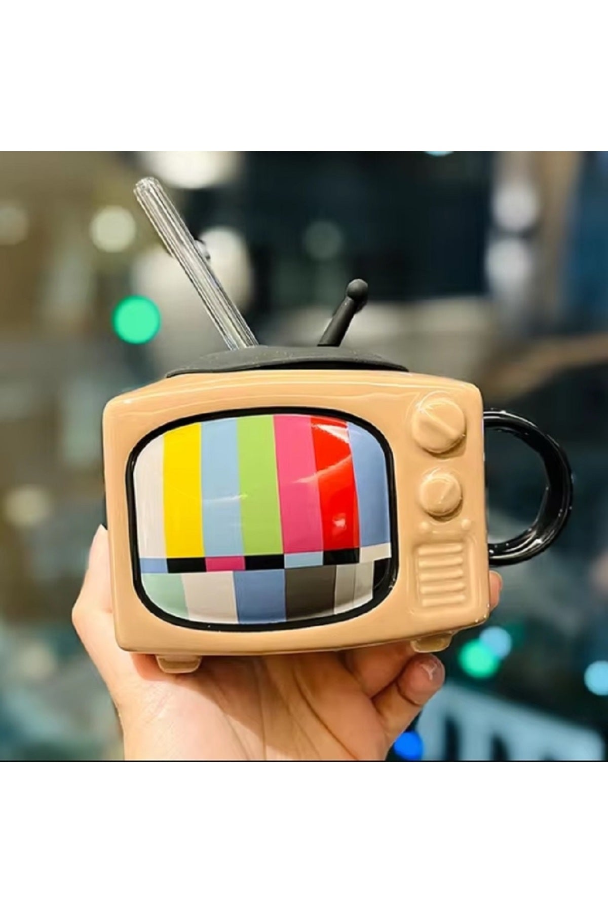 450ml Yaratıcı Seramik Kupa Su Bardağı Ev Kapaklı Kupalar Saman Nostaljik Komik TV Kahve Süt Bardak