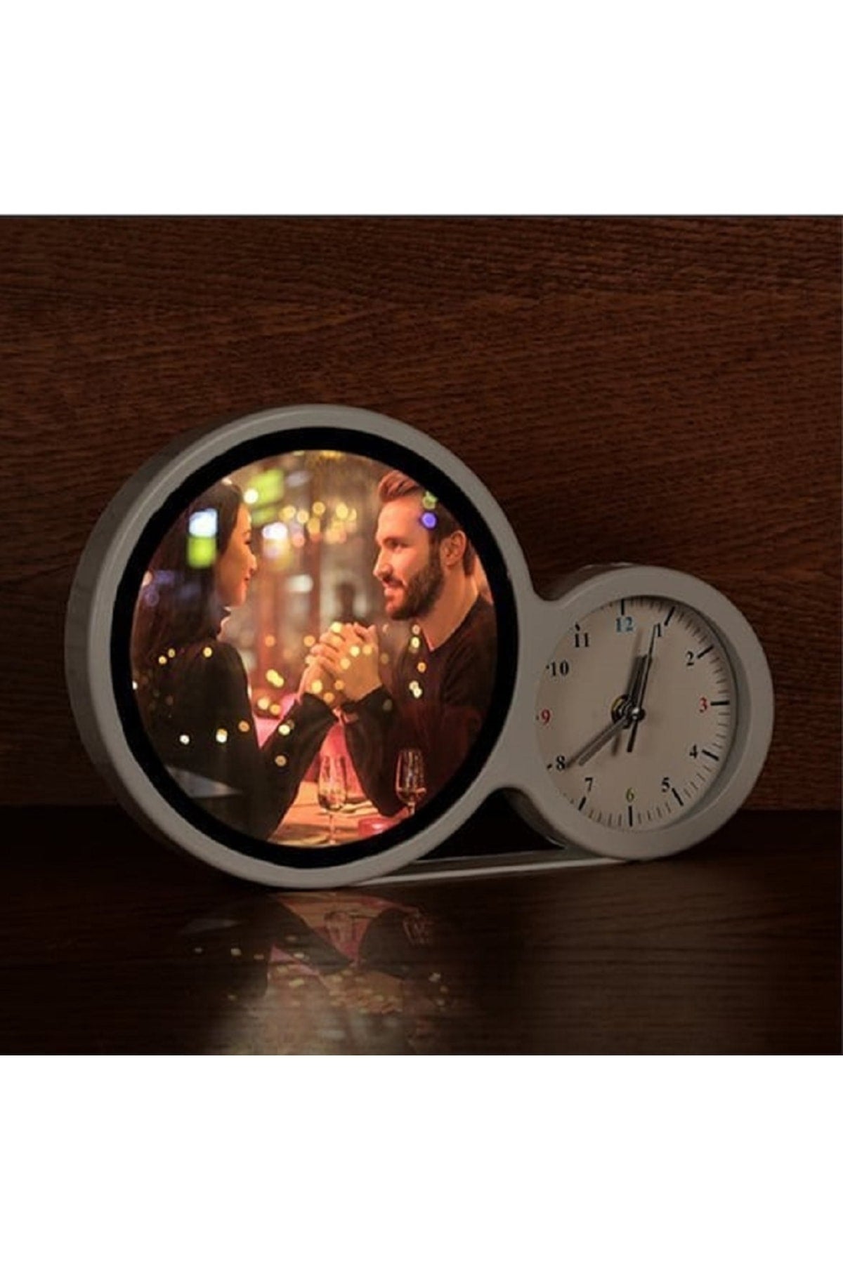 Özel Sevgililer Günü Fotoğraflı Saatli Sihirli Led Ayna Çerçeve