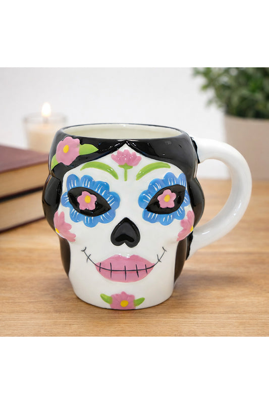 Day Of The Dead Şeker Kurukafa Tasarımlı 3D Seramik Kupa Bardak Dekoratif Tasarım