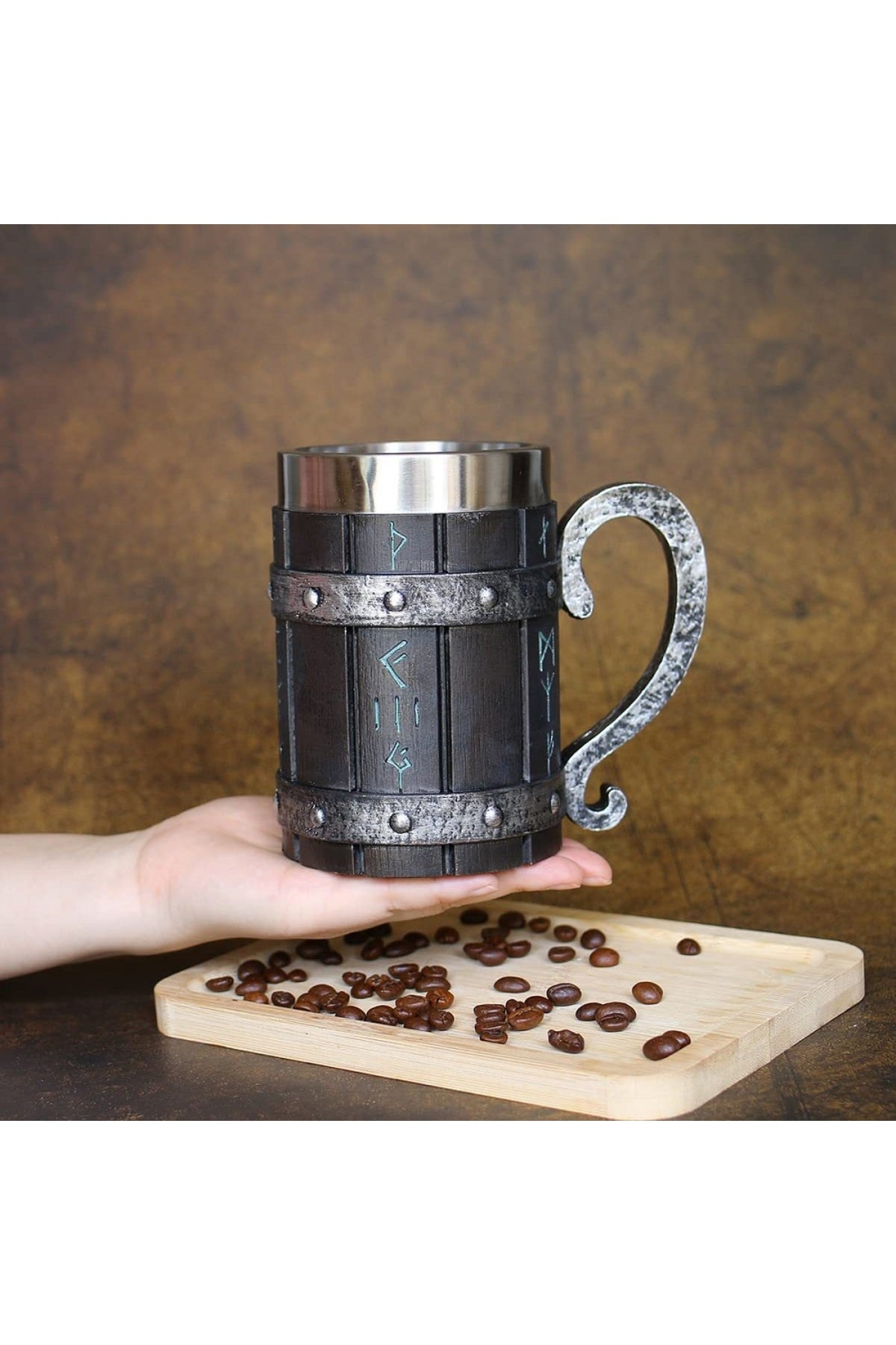 Viking Vintage 600ml Varil Paslanmaz Çelik Kabartmalı Kupa Bardak