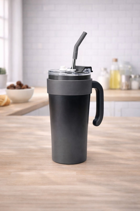 Paslanmaz Çelik Termos Bardak Pipetli Kapaklı Taşınabilir Soğuk Sıcak İçecek Mug