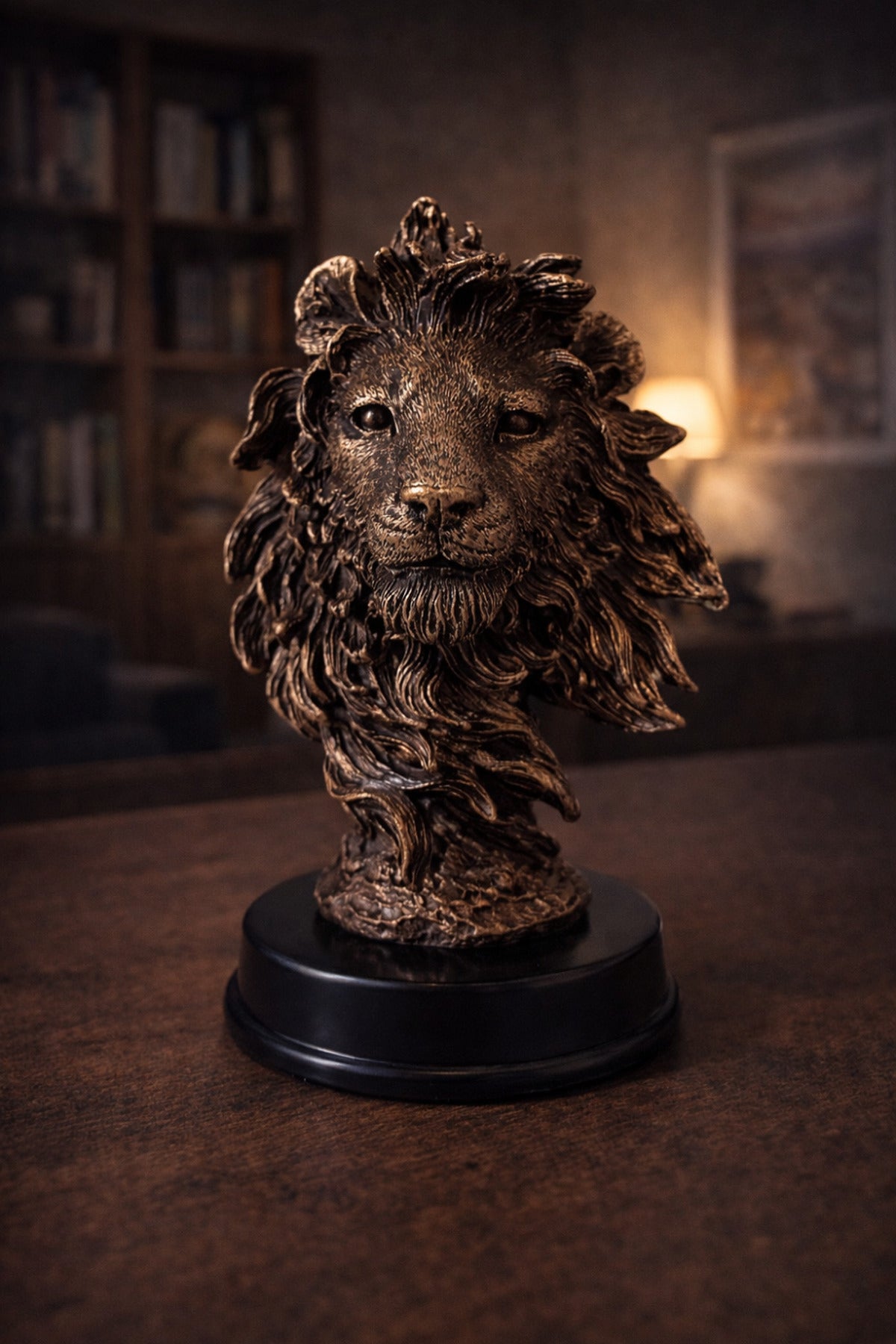 Bronz Aslan Büst Dekoratif Obje – Güç, Liderlik ve Asalet Simgesi | 13×9 cm Masaüstü Biblo