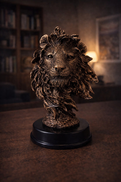 Bronz Aslan Büst Dekoratif Obje – Güç, Liderlik ve Asalet Simgesi | 13×9 cm Masaüstü Biblo