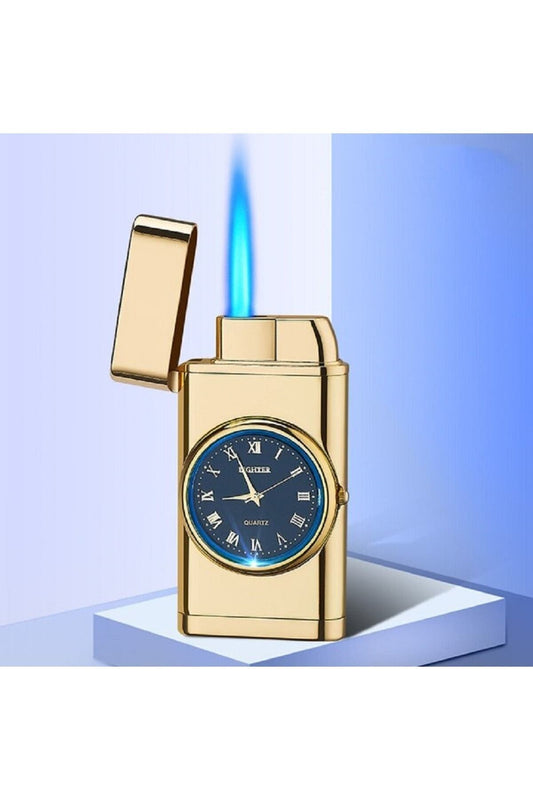 Rüzgar Geçirmez Işıklı Saatli Çakmak Gold