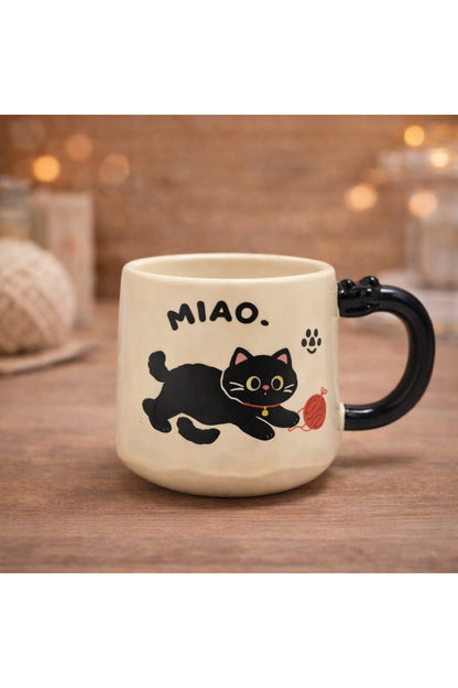 Sevimli Kedi Baskılı Seramik Kupa Bardak Kahve Fincanı Kawaii Tasarım Hediyelik Ofis