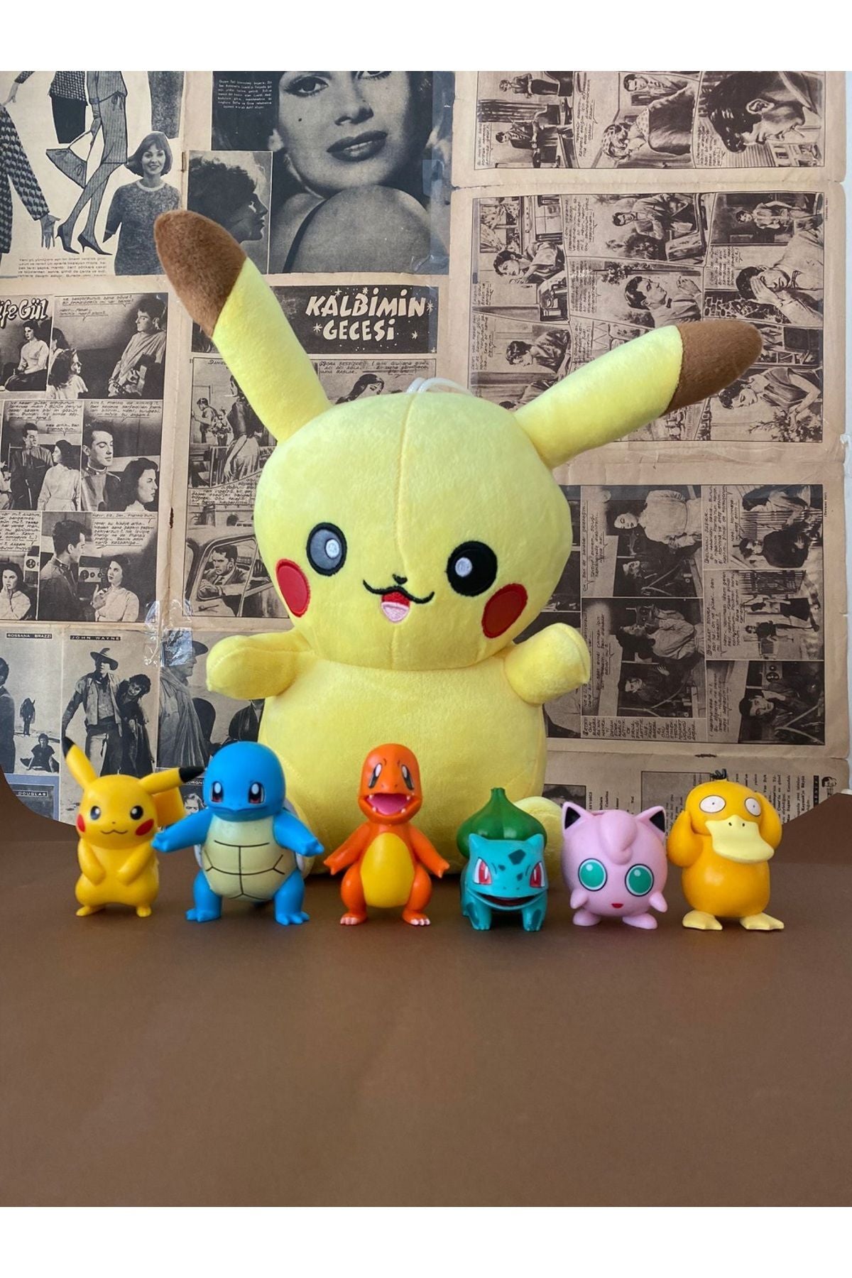 45cm Sevimli Pikachu Anime Peluş Yastık Ve 6/Takım Pokemon Figür Seti