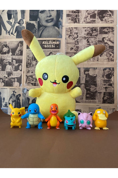 45cm Sevimli Pikachu Anime Peluş Yastık Ve 6/Takım Pokemon Figür Seti