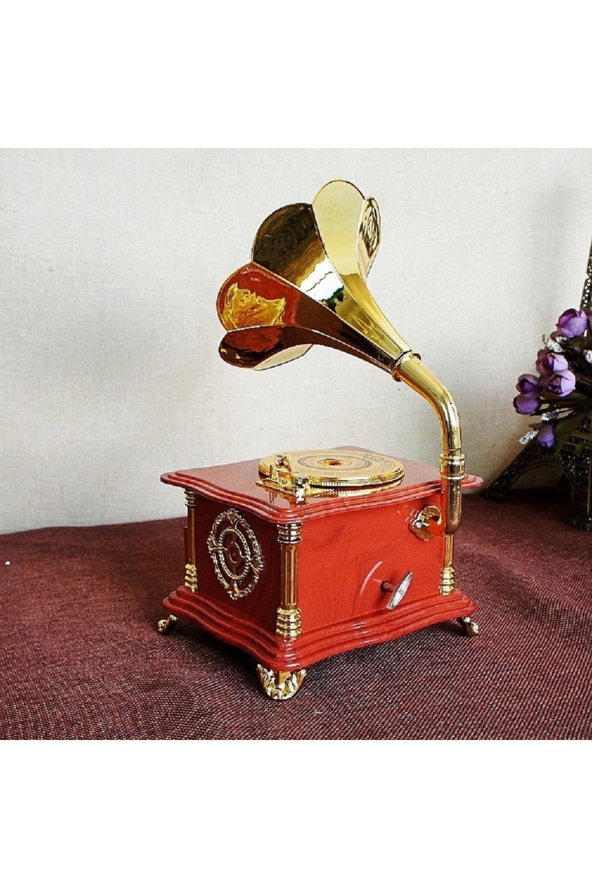 Özel Vintage Gramofon Müzik Kutusu Ve Çekmeceli Takı Aksesuar Mücevherat Kutusu