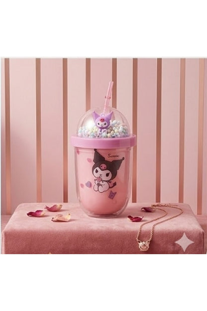 Kuromi & Friends 3D Figürlü Simli Pipetli Bardak