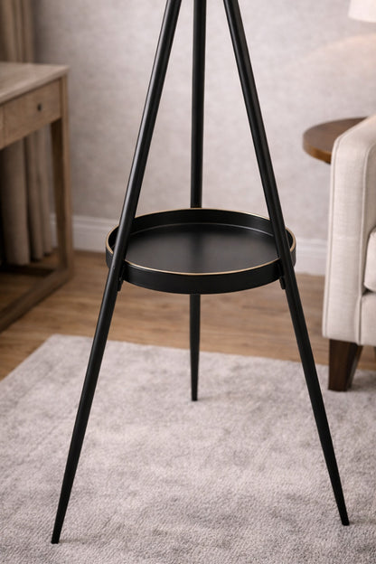 Tripod Ayaklı Mekanik Detaylı Dekoratif Yer Saati – Siyah & Altın Lüks Tasarım