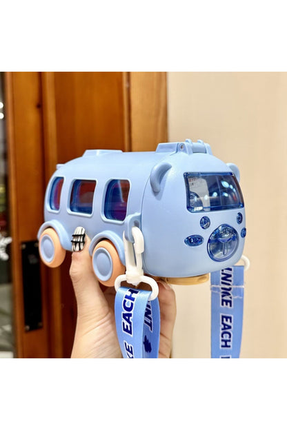Otobüs Tasarımlı Pipetli Taşınabilir Askılıklı Kilitlenebilir 500ml Su Matarası