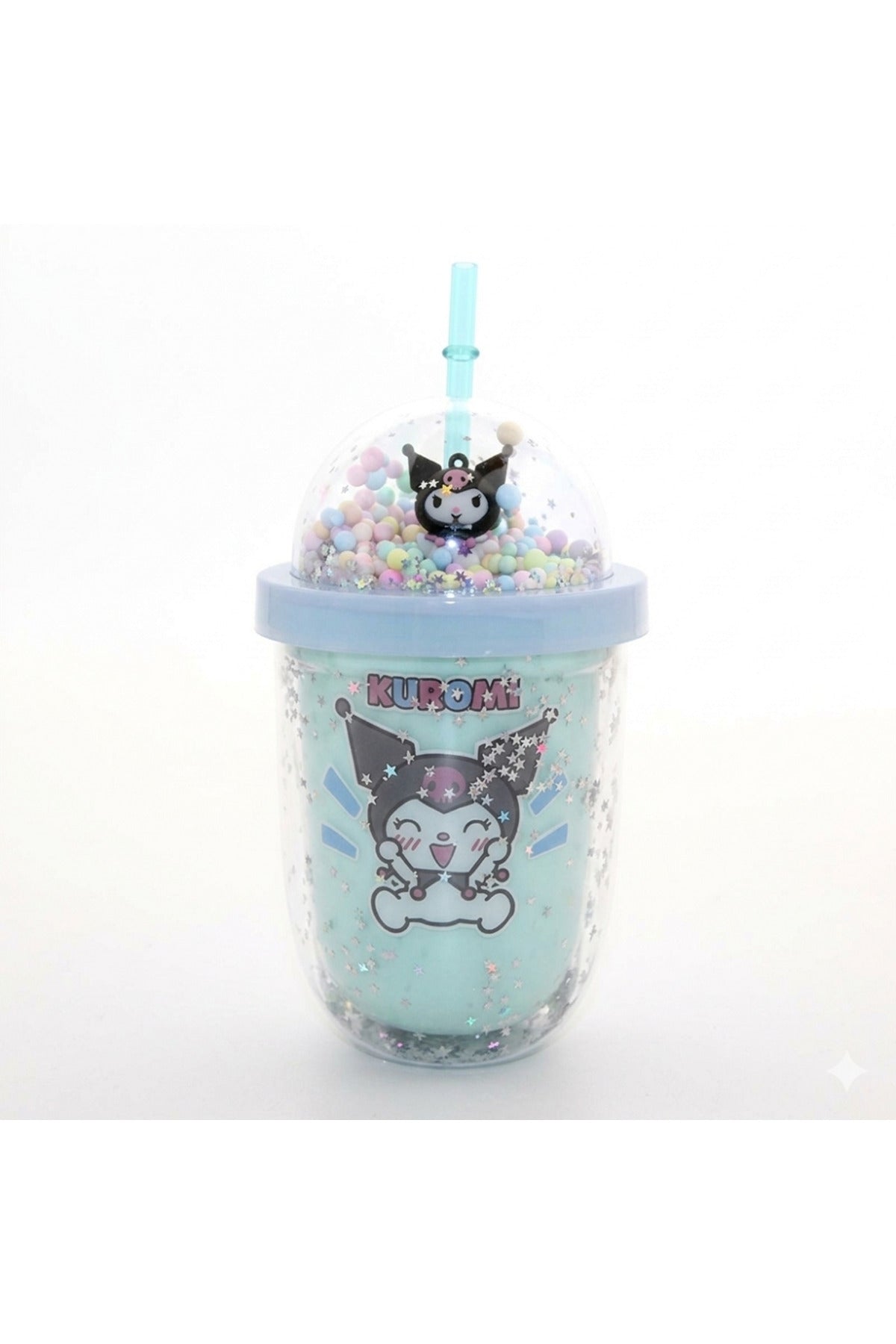 Kuromi & Friends 3D Figürlü Simli Pipetli Bardak