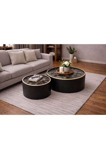 Chrono Elite Duo – Metal Çark Detaylı, Roma Rakamlı Lüks Sehpa Saat Seti