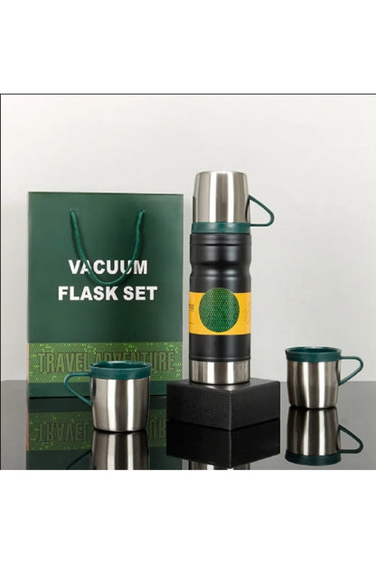 680Ml Paslanmaz Çelik Termos Hediye Seti 1 Adet Mermi Termos 3 Adet Bardak Kamp Termosu