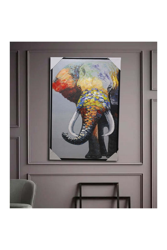 Retro Renkli Vintage Fil Motifli Duvar Dekorasyon Yağlı Boya Tablo 90x60