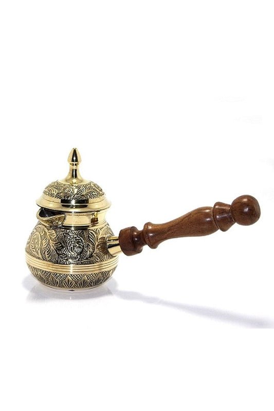 Pirinç Kakma Işlemeli Osmalı Cezvesi Kapaklı 6.5” Inc