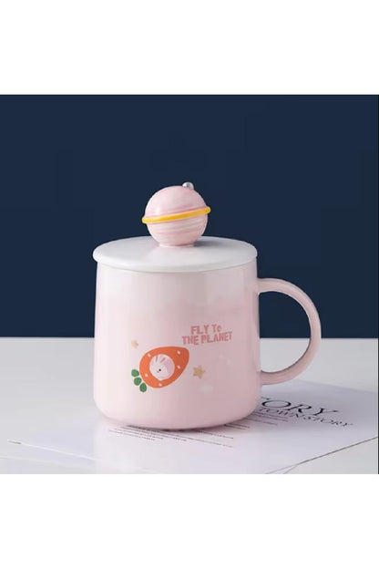 400ml Yaratıcı Seramik Kaşıklı Kupa Kapak Kahve Fincanı Orijinal Kahvaltı Bardak Dirinkware