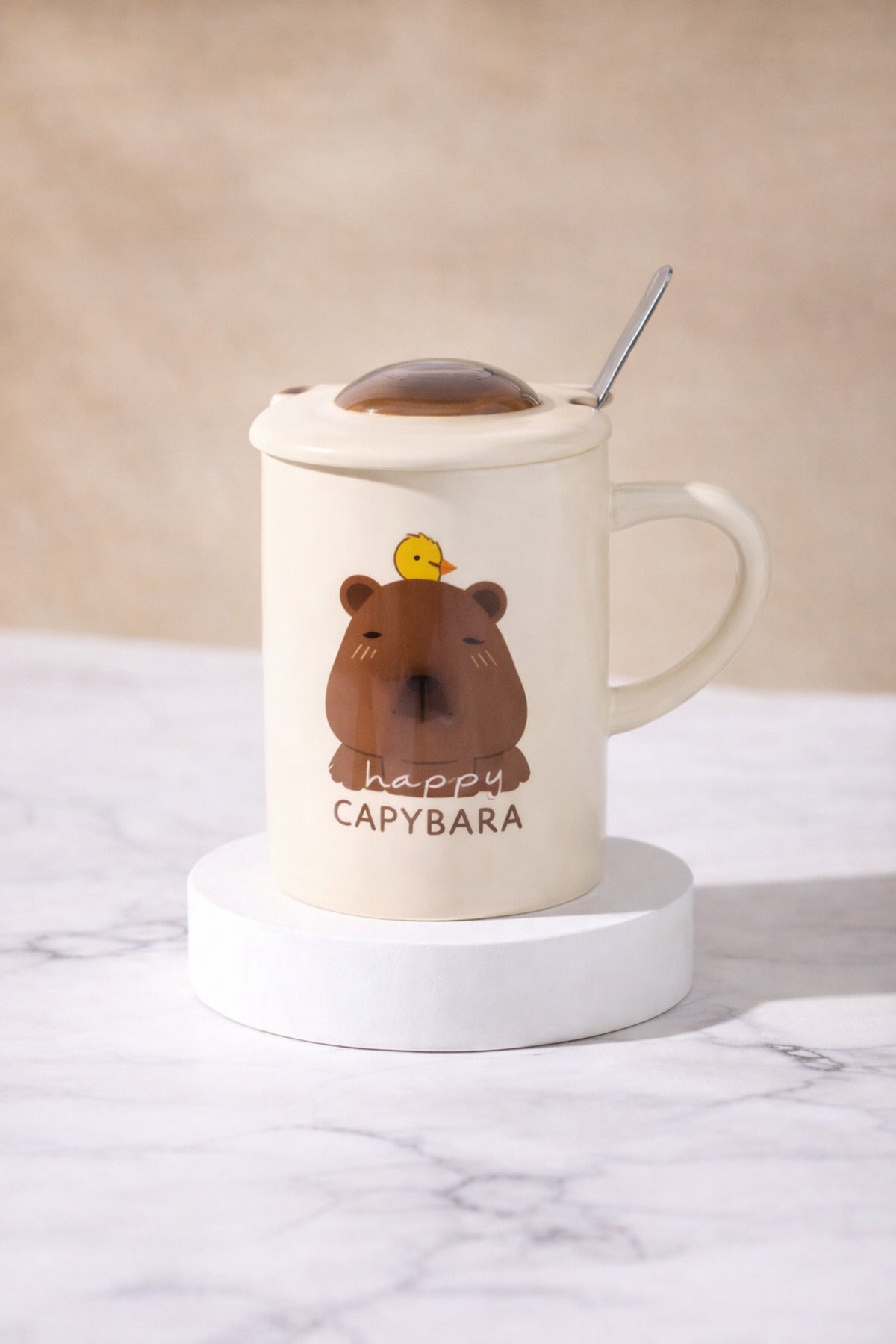 500 ML Kapaklı Kaşıklı Sevimli Capybara Seramik Kupa – 4 Farklı Model