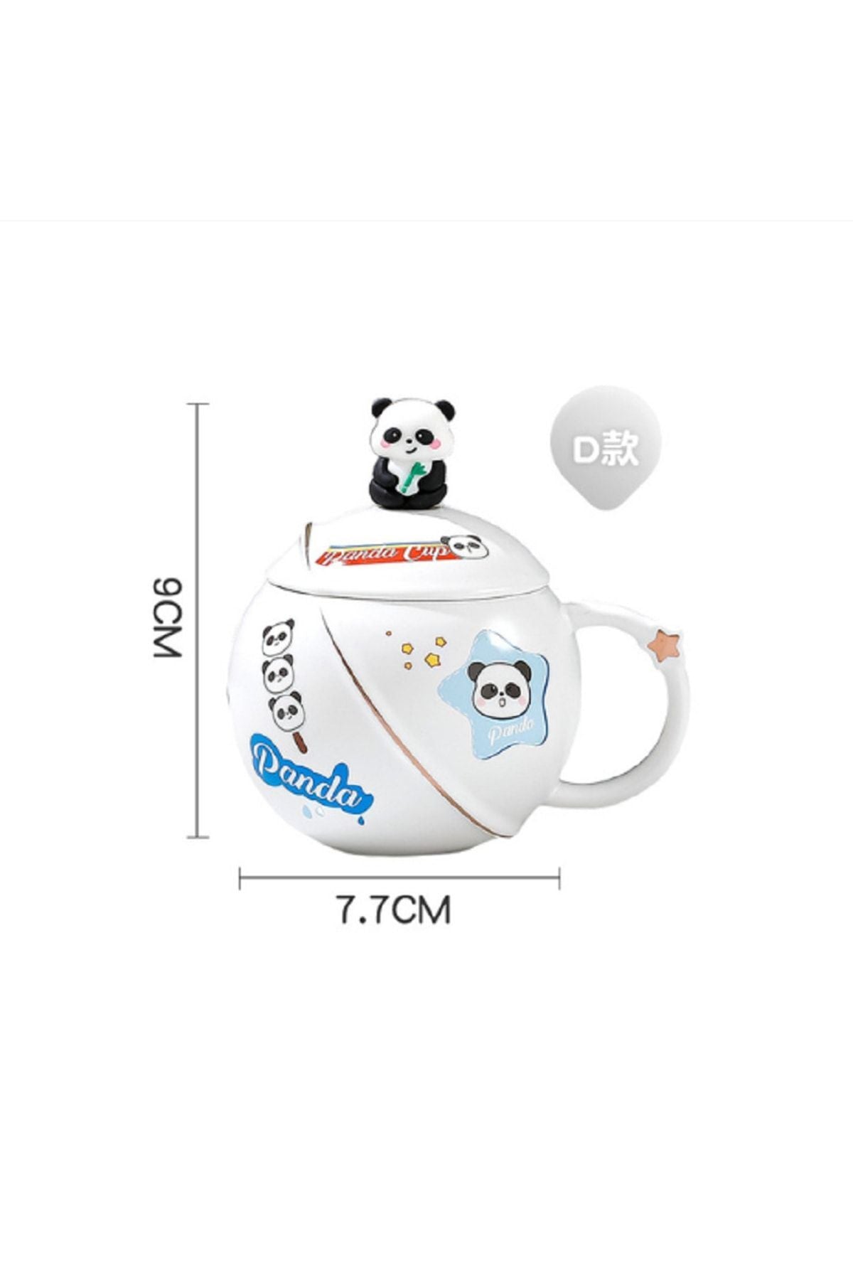 400ml Seramik Kapaklı Kaşıklı Panda Kupa Bardak Çay Kahve Bardağı Ofis Kupa Seti