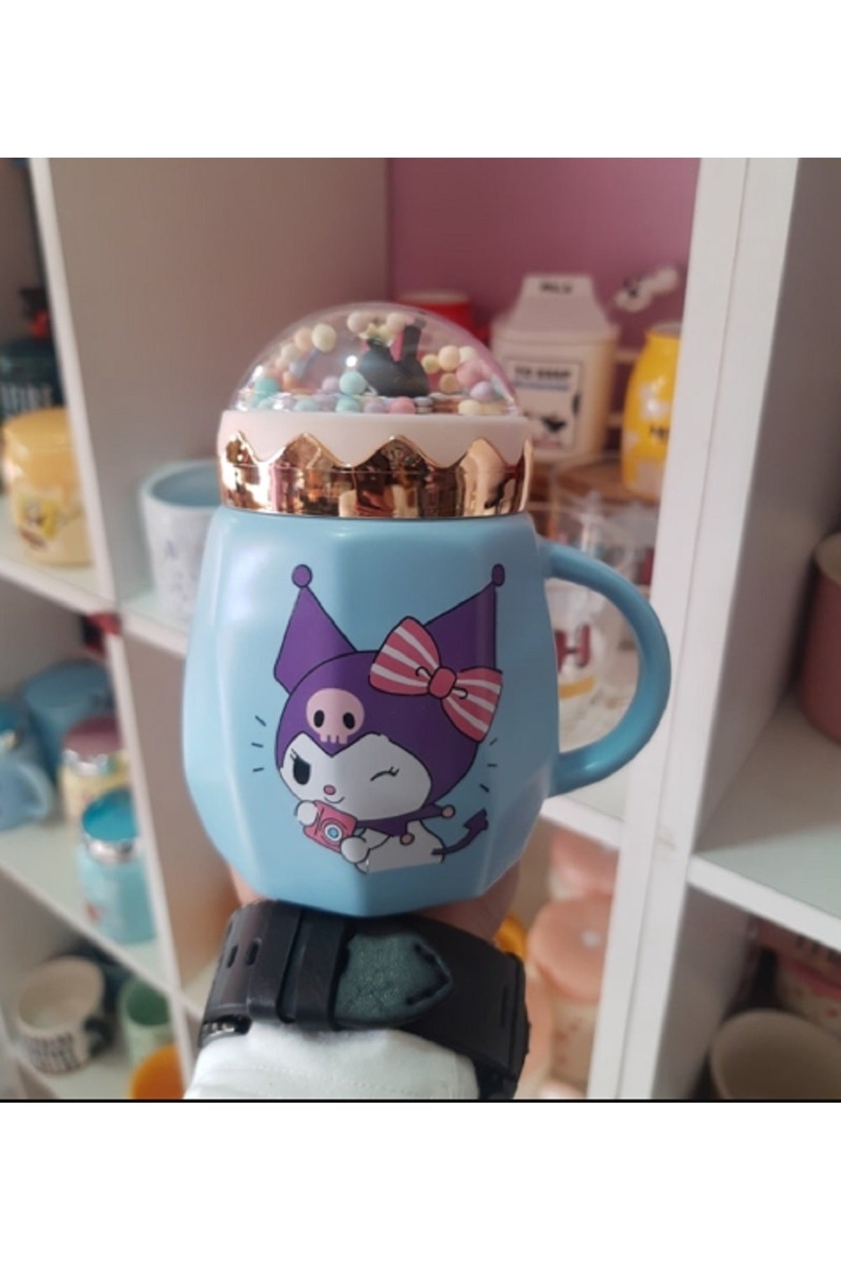 500ml Sevimli Sanrio Kawai Kuromi Seramik Kapaklı Kaşıklı Kupa Bardak