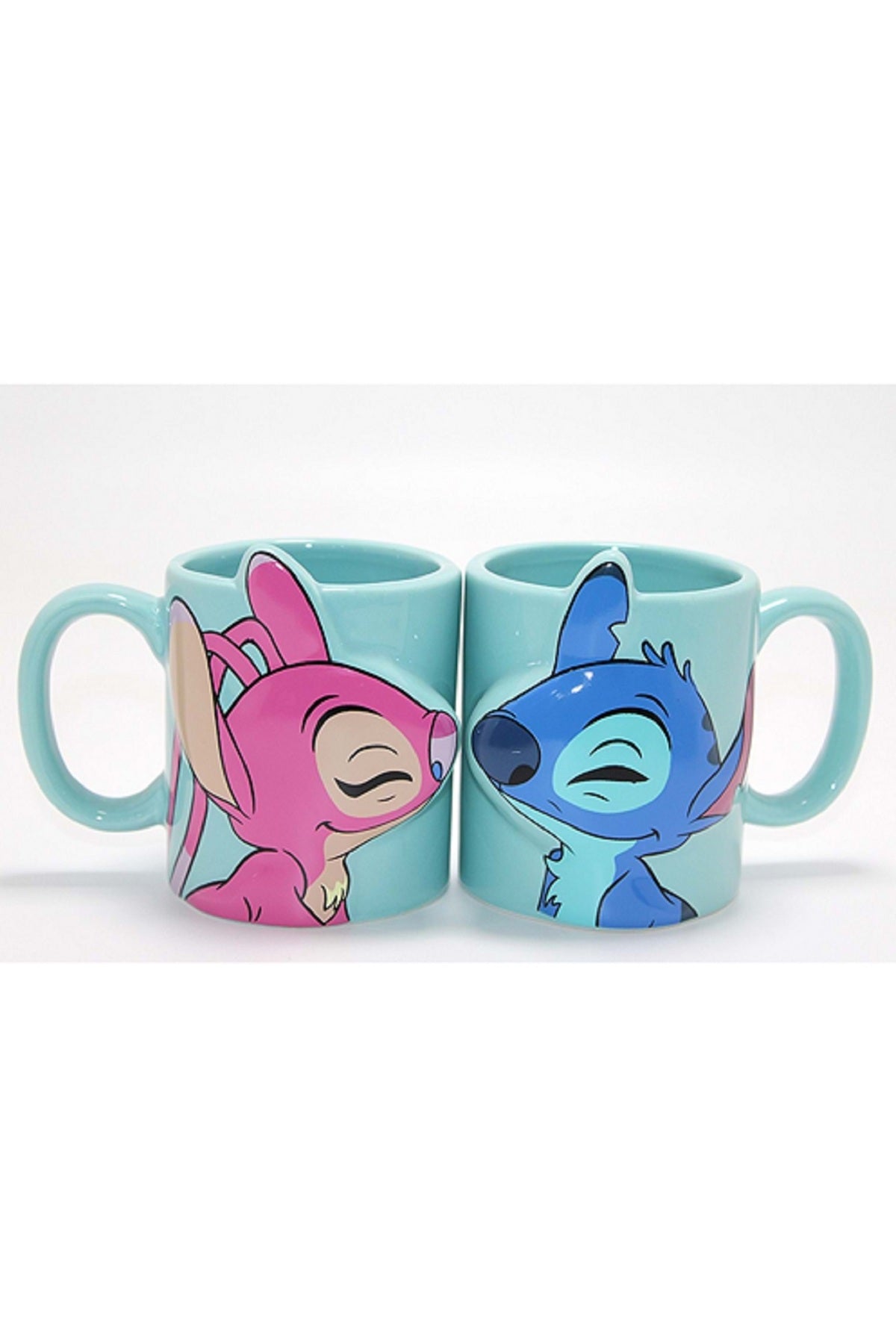 Stitch ve Angel 3D Figürlü Öpüşen Çift Kupa Bardak Seti Sevgiliye Özel Romantik 2'li Seramik Hediye
