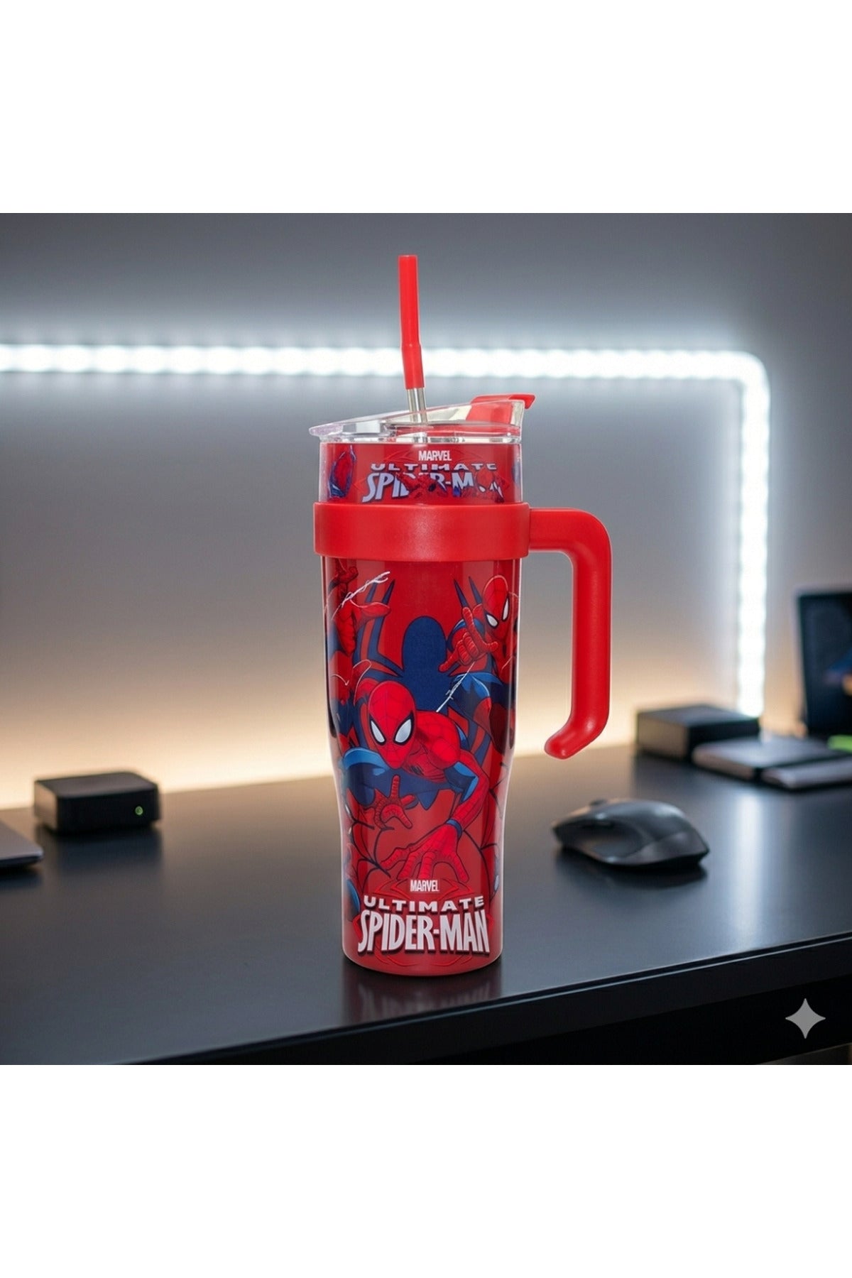 Spider-Man Pipetli Çelik Termos 1200ml - Miles Morales Tasarımlı Sızdırmaz Dev Boy Mug Kupa Matara