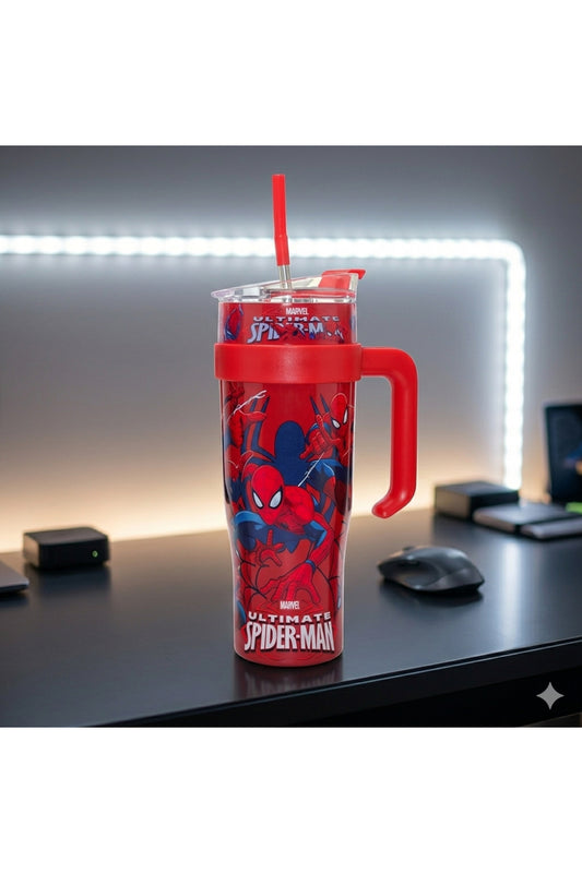 Spider-Man Pipetli Çelik Termos 1200ml - Miles Morales Tasarımlı Sızdırmaz Dev Boy Mug Kupa Matara