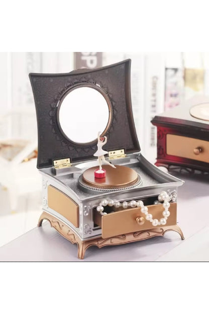 Vintage Balerin Müzik Kutusu Makyaj Aynası Takı Kutusu