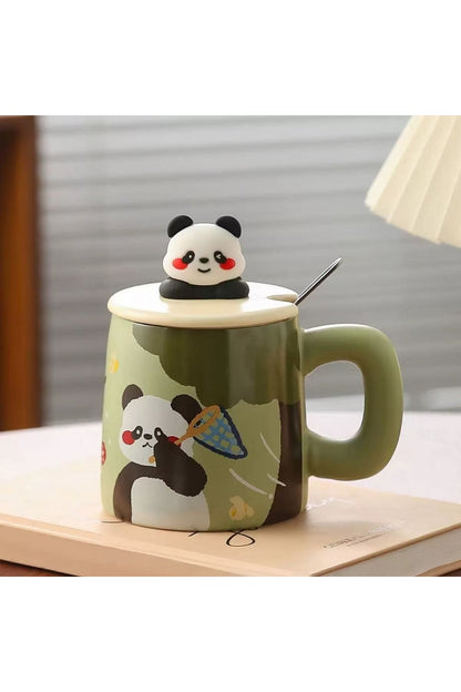 500ml Sevimli Karikatür Panda Yüksek Sıcaklığa Dayanıklı Seramik Kupa