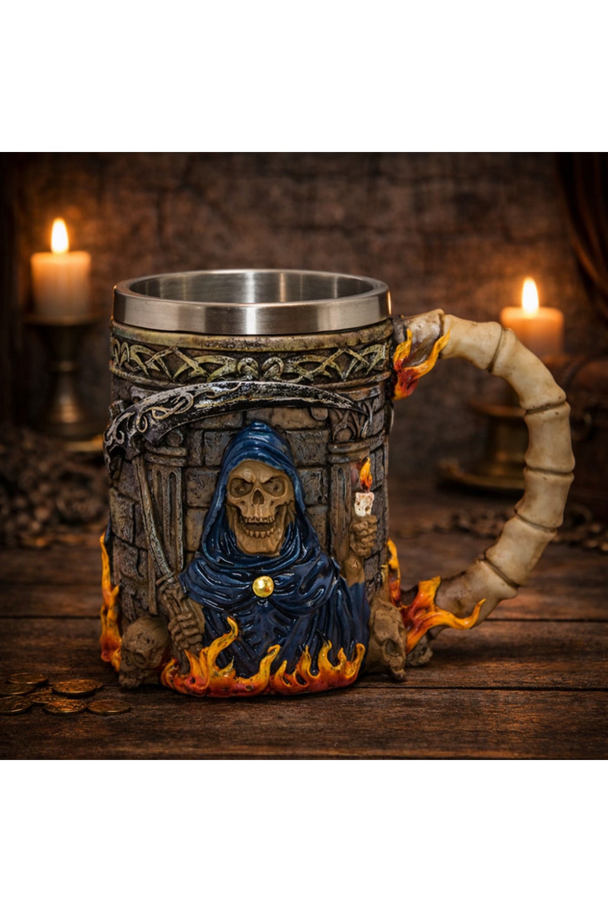 Gotik Azrail (Grim Reaper) Figürlü 3D Kabartmalı Dekoratif Kupa Bardak