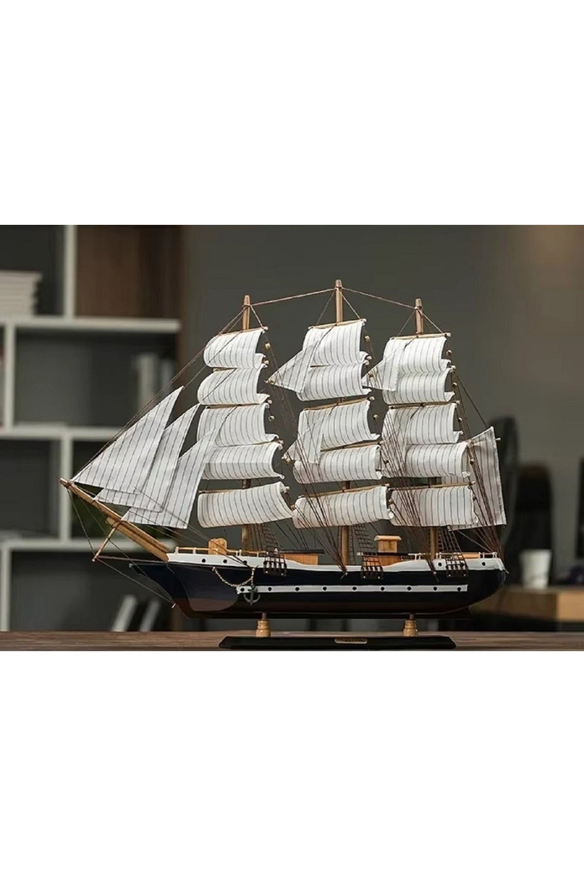 Büyük Ahşap Yelkenli Modeli Zanaat Tekne 3D Gemi Akdeniz Ev Dekorasyon Mobilya