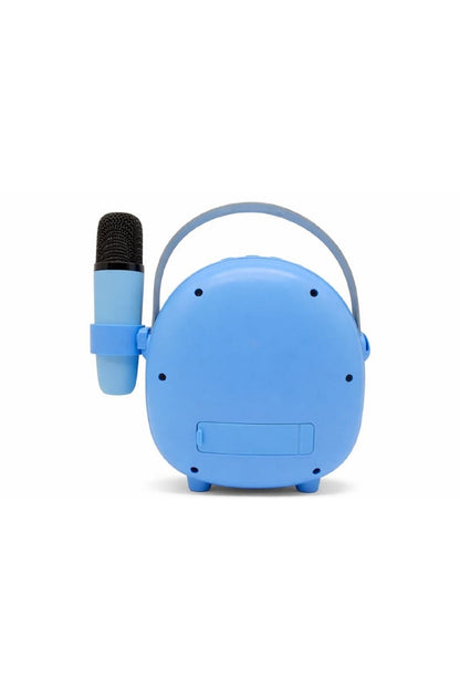 Çocuk Karaoke Mikrofon Seti Bluetooth Hoparlör Ahşap Tripod Telefon Standlı Retro Mavi Karaoke