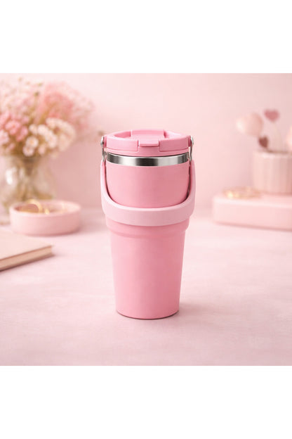 700 Ml Taşıma Kulplu Çelik Termos Mug Vakumlu Isı Yalıtımlı Sızdırmaz Dayanıklı Bardak