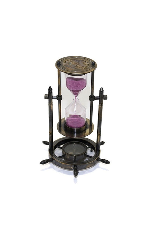 19.yüzyıl Pirinç Eskitme Tasarımlı Dümen Kaideli Kum Saati&pusula Büyük Boy