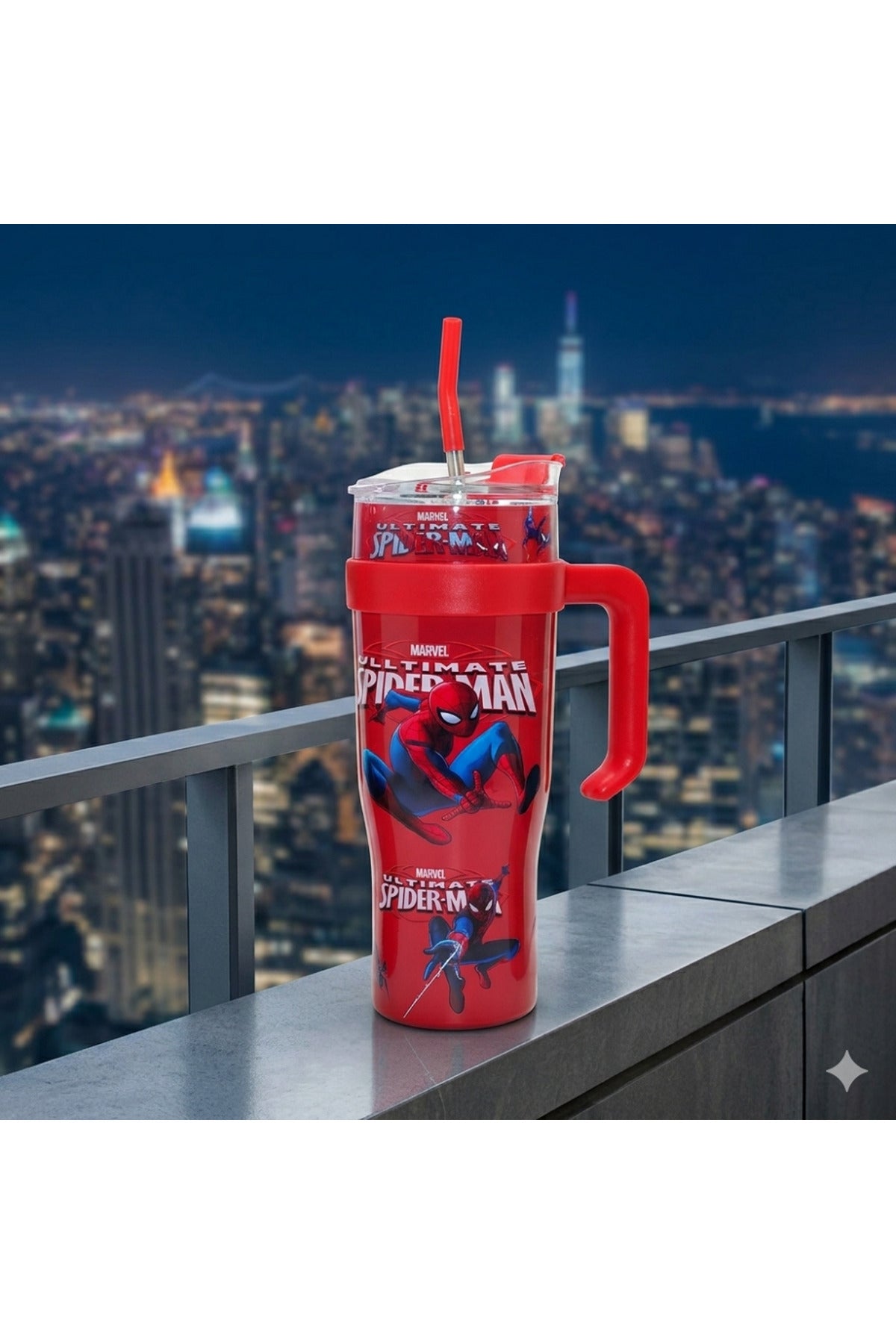 Spider-Man Pipetli Çelik Termos 1200ml - Miles Morales Tasarımlı Sızdırmaz Dev Boy Mug Kupa Matara